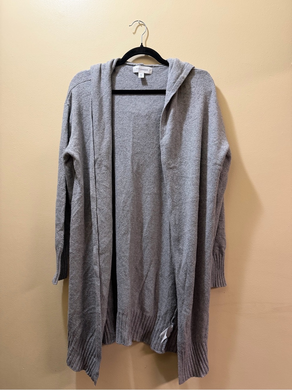 POPSUGAR Gray Open-Front Hooded Long Cardigan Sweater